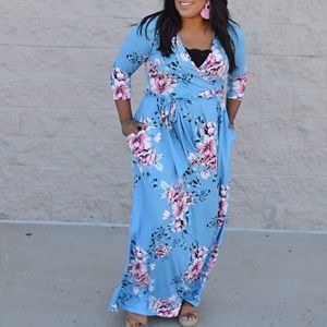 Blue, Pink, and White Floral Maxi Dress